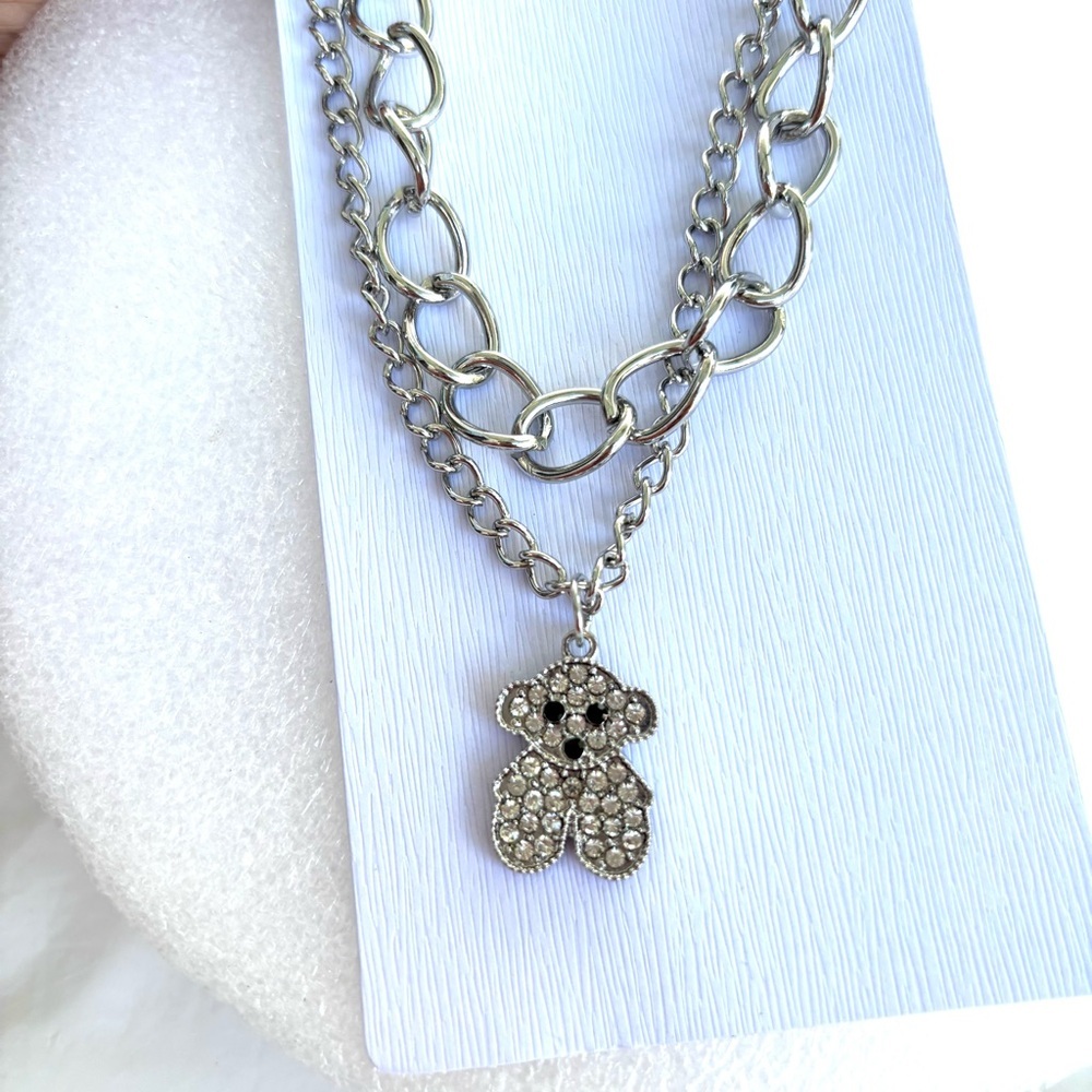 Necklace Silver tone Crystal Bear Pendant NWT - Picture 9 of 9